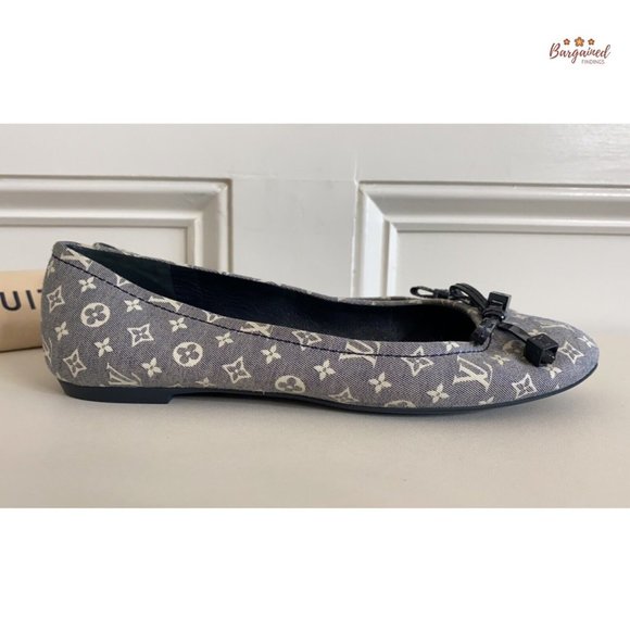 Authentic Louis Vuitton Blue Mini Lin Monogram Canvas Debbie Ballet Flats 6.5 - Picture 10 of 13